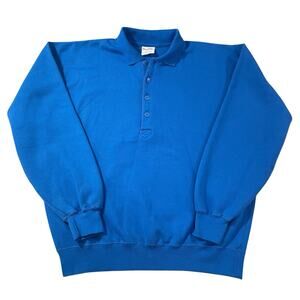 Vintage 1980s Collared Polo Style Sweatshirt by Cheetah Mens Large Blue Pullover